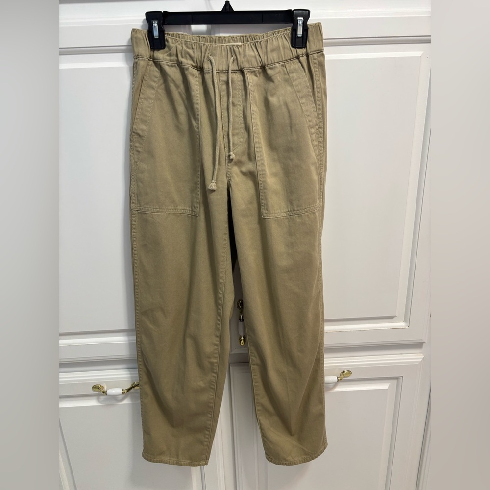 Madewell Elastic Drawstring Waist Relaxed Fit Khaki Cotton Pants Women Size XS